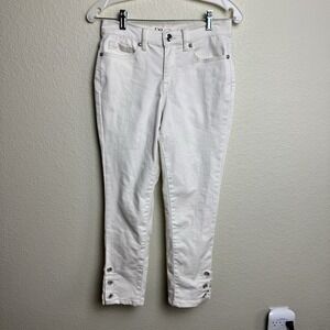DG2‎ Diane Gilman Women's White Ivory Cropped Jeans Size 0P Embellished Denim